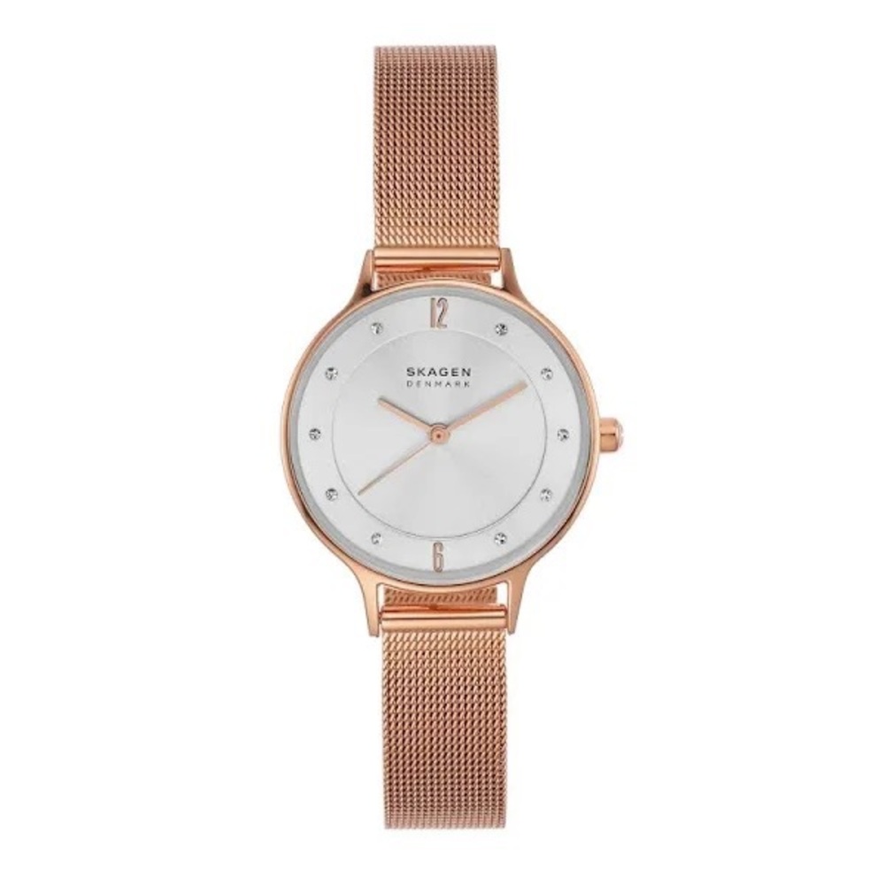 Skagen Anita Lille Rose Gold-Tone Steel Mesh Watch with box
